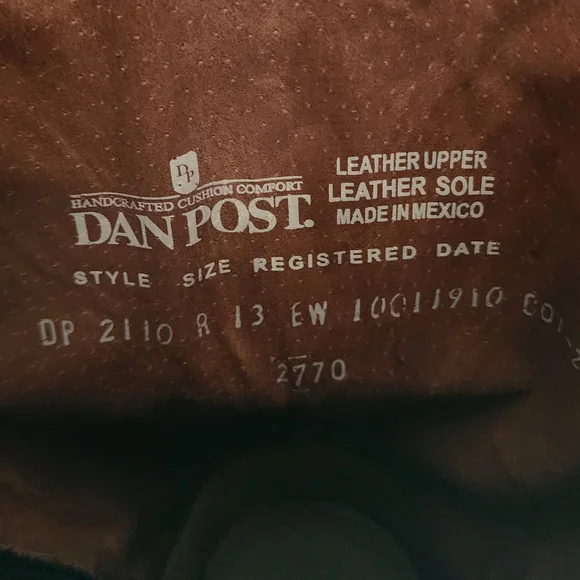 Dan Post Mens Cowboy Boots Black Leather 2110 13 EW Mignon Corona - Picture 7 of 7